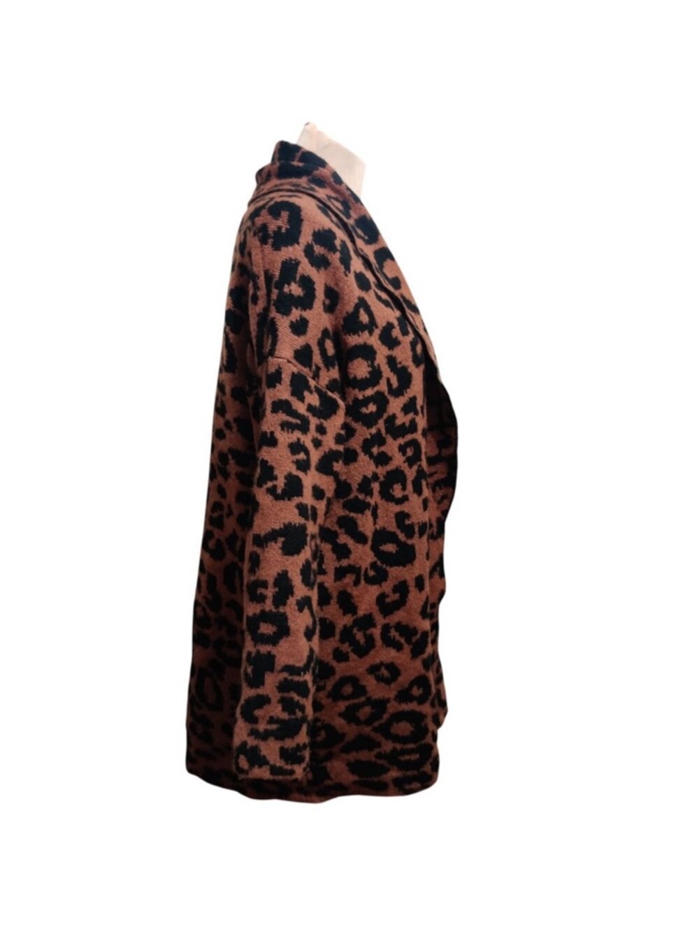 NWT Leopard Print Coatigan Sweater Size L Cozy Open Front Fall Cardigan - Picture 7 of 8